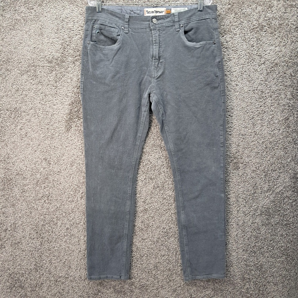 Tailor Vintage Mens Canaan Slim Fit Corduroy Pants Gray 36x32 Stretch Comfort